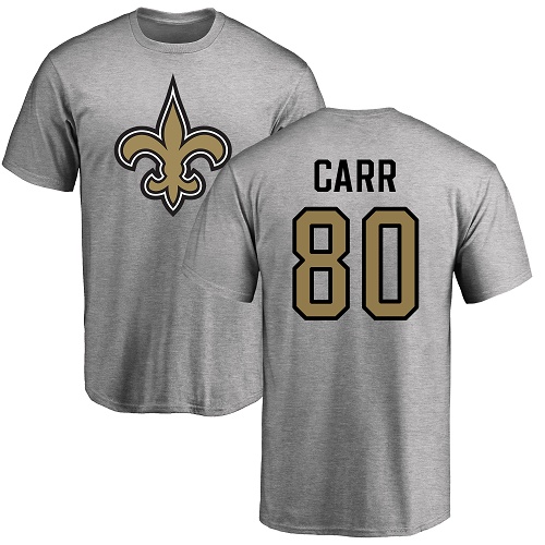 Men New Orleans Saints Ash Austin Carr Name and Number Logo NFL Football #80 T Shirt